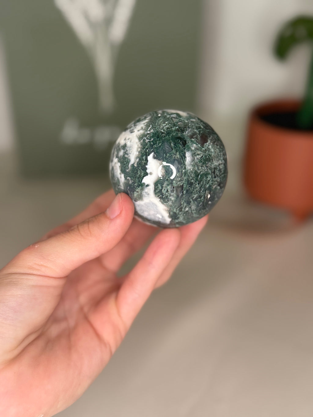 Moss agate sphere