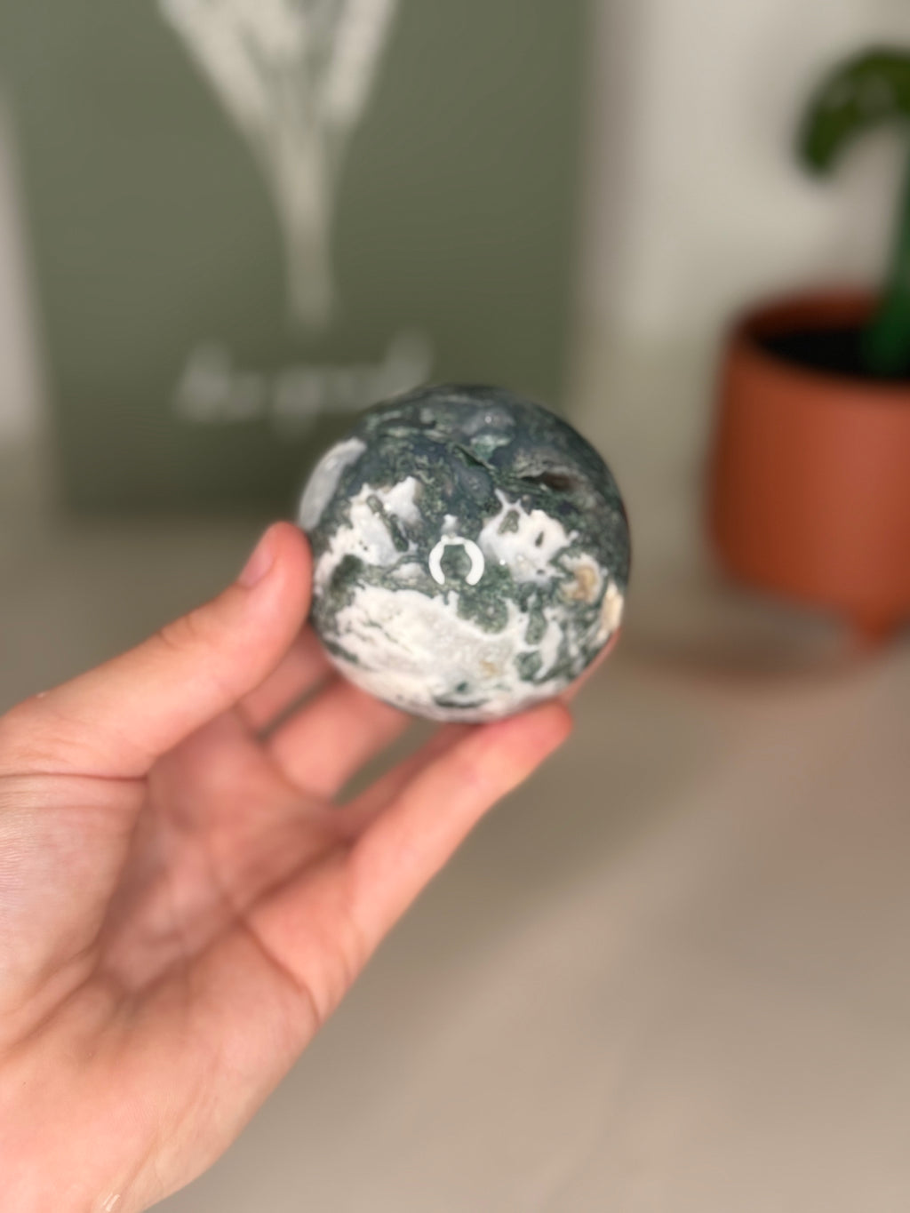 Moss agate sphere