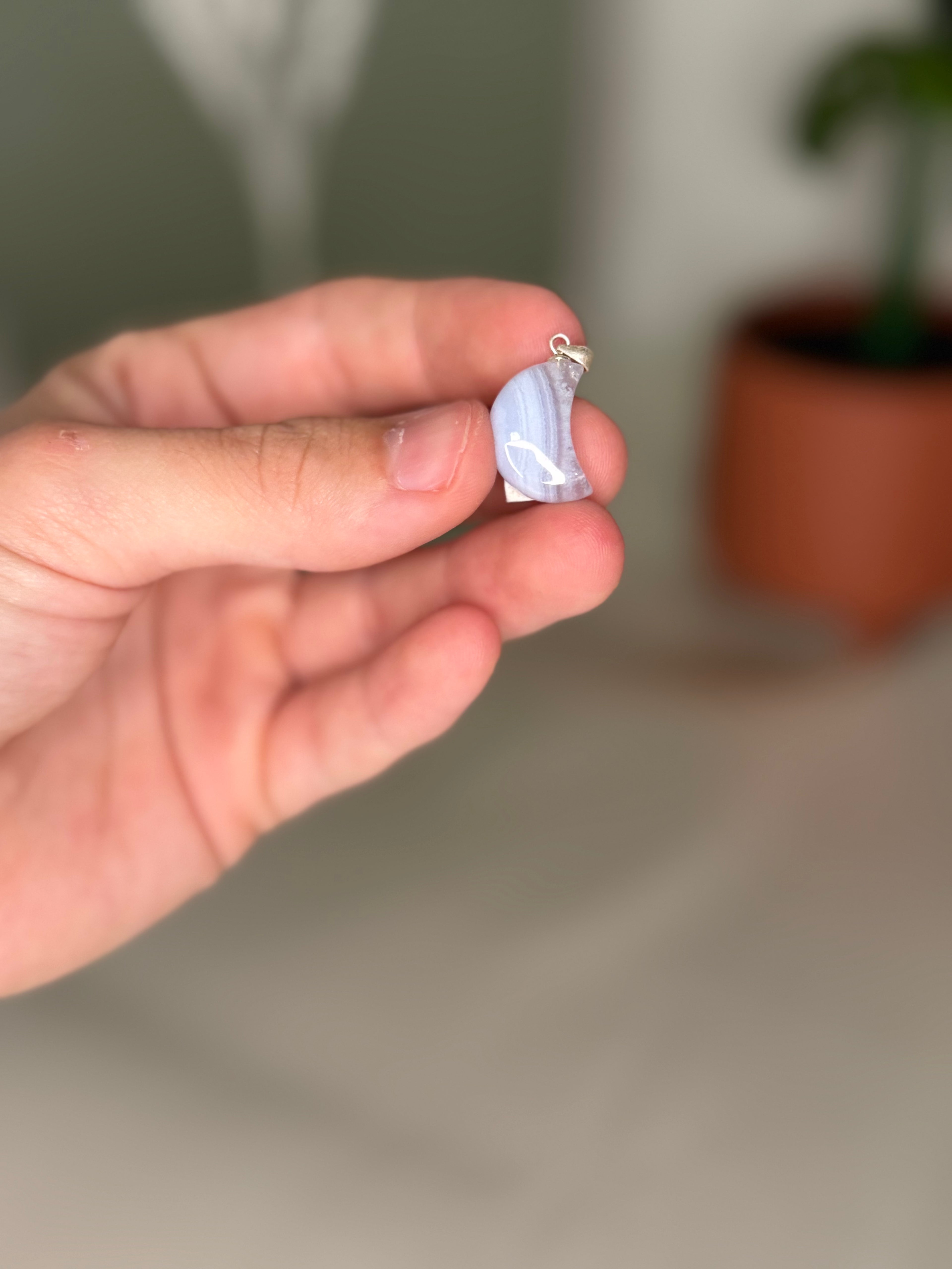 Blue lace agate silver pendants (moon and star)