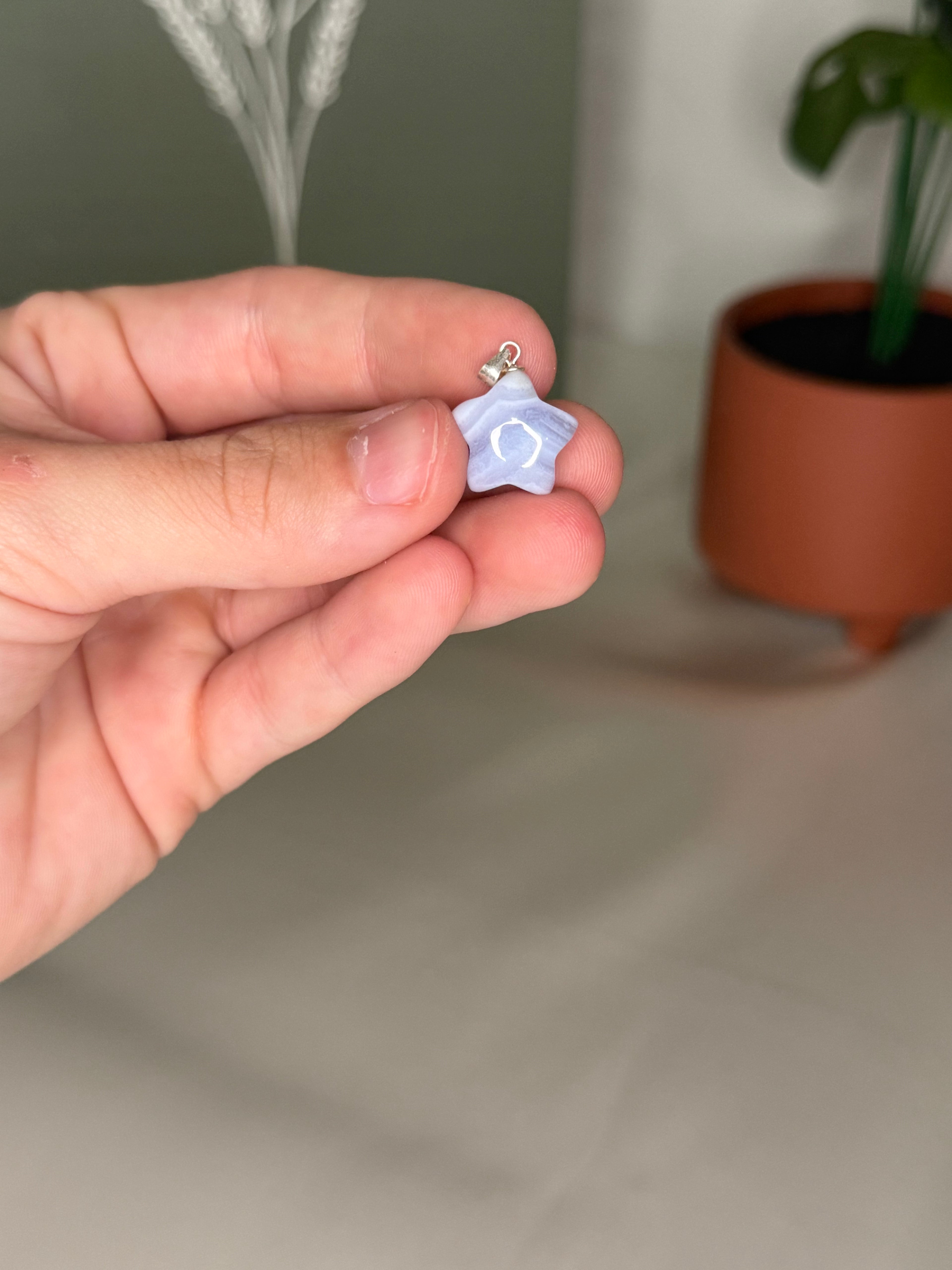 Blue lace agate silver pendants (moon and star)
