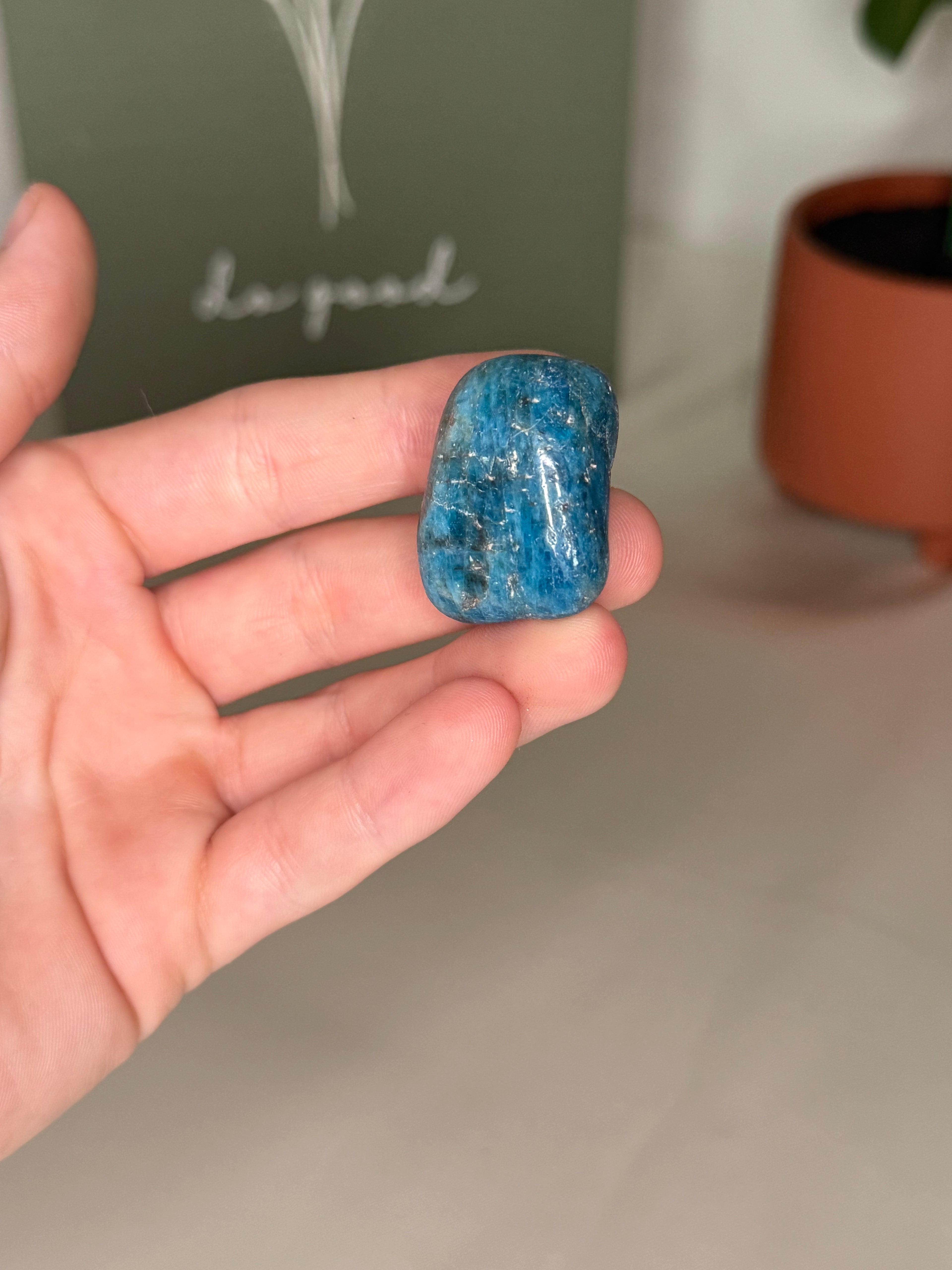 Blue apatite tumble