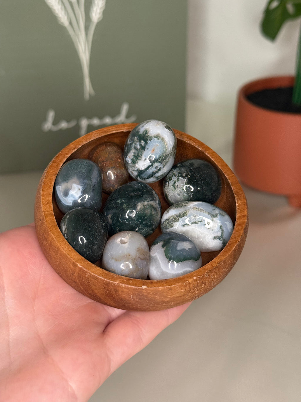 Moss agate tumble