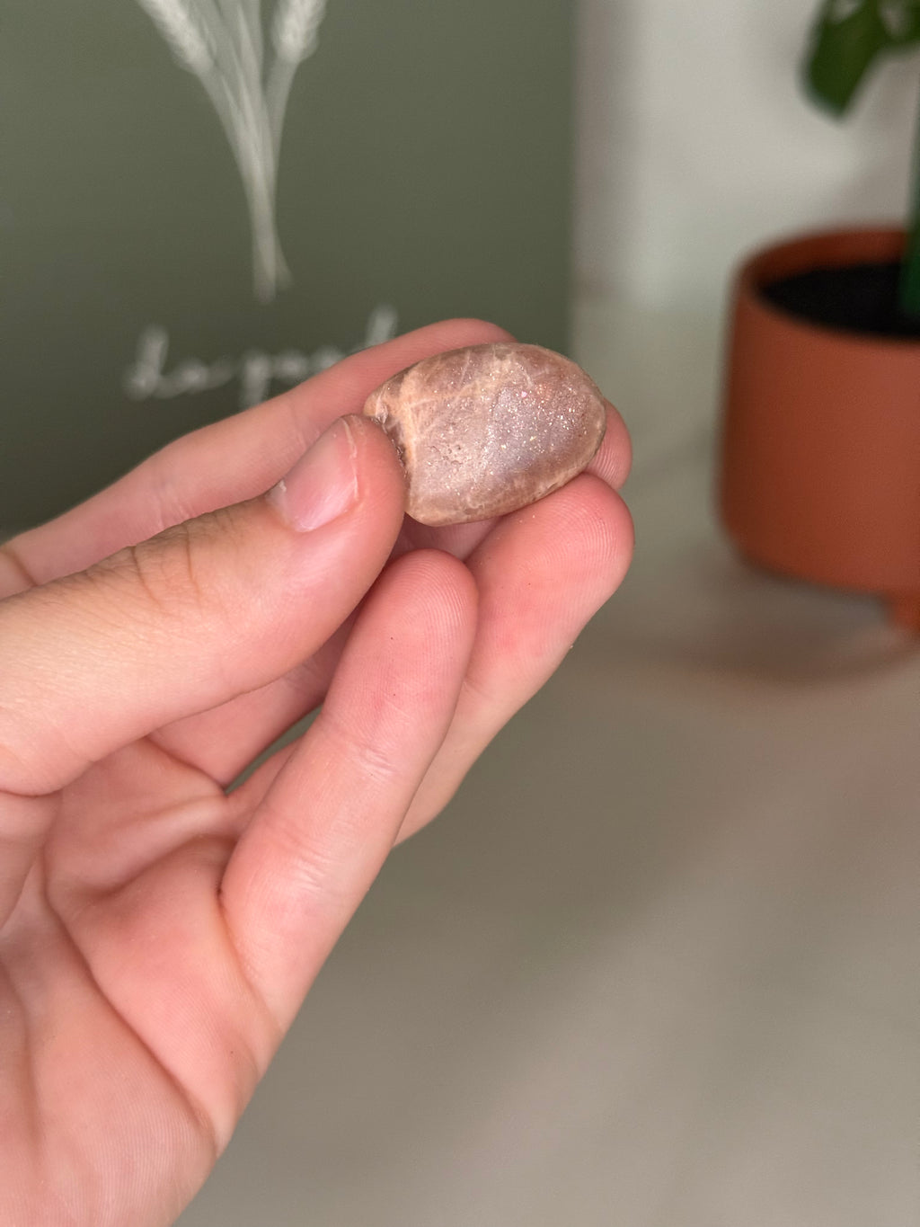 Peach moonstone with sunstone tumble