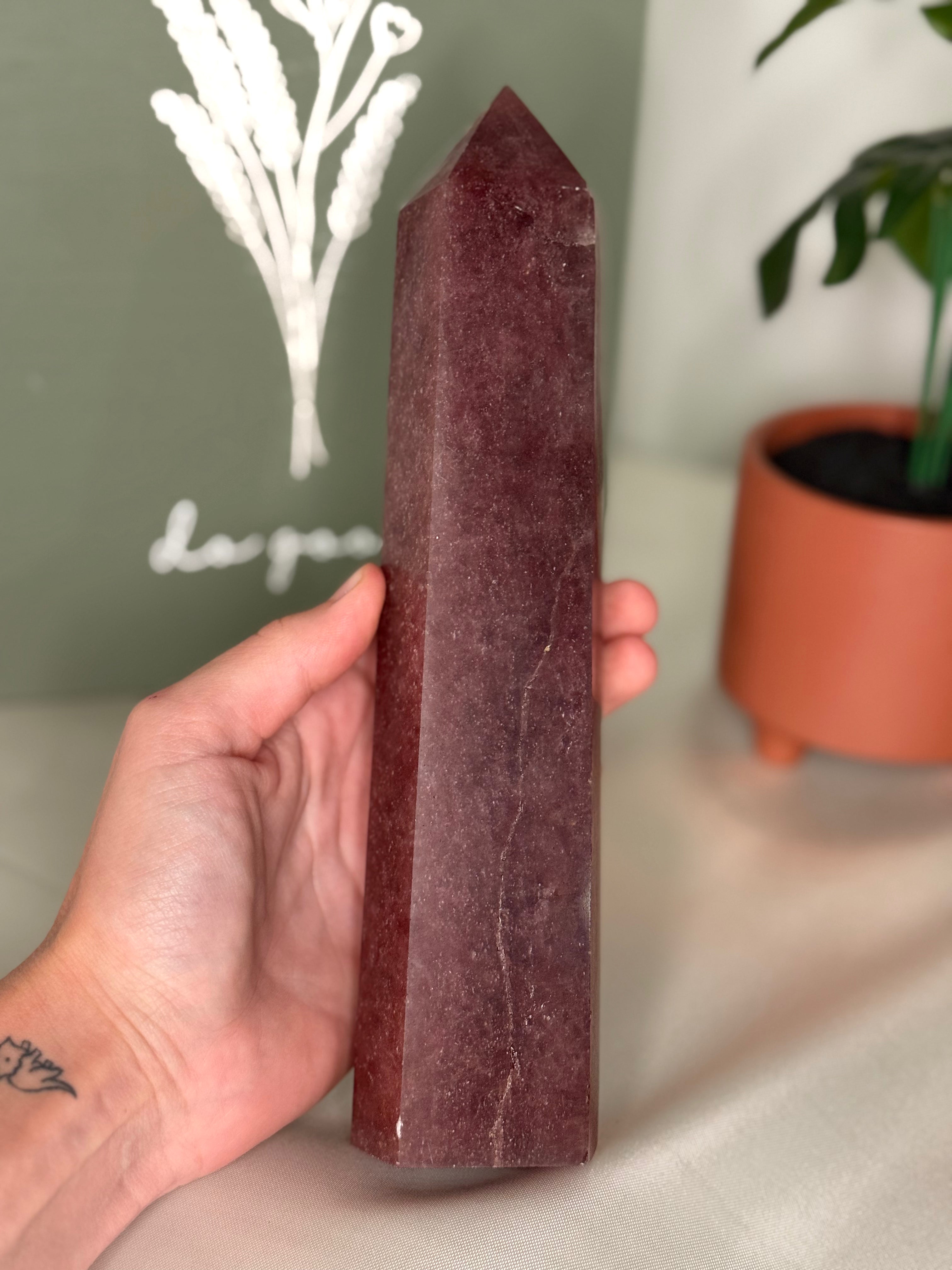 Large strawberry quartz tower