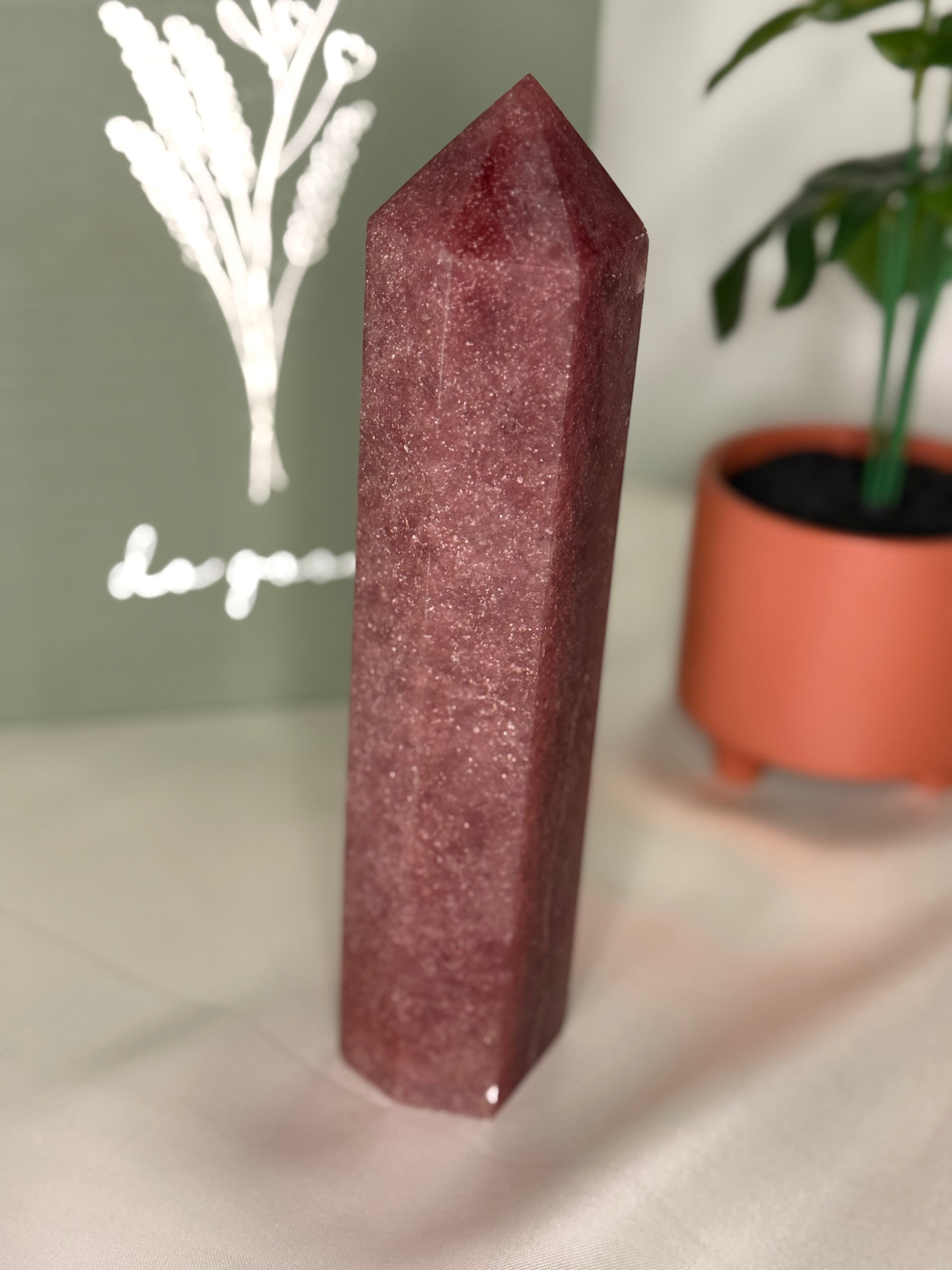 Large strawberry quartz tower