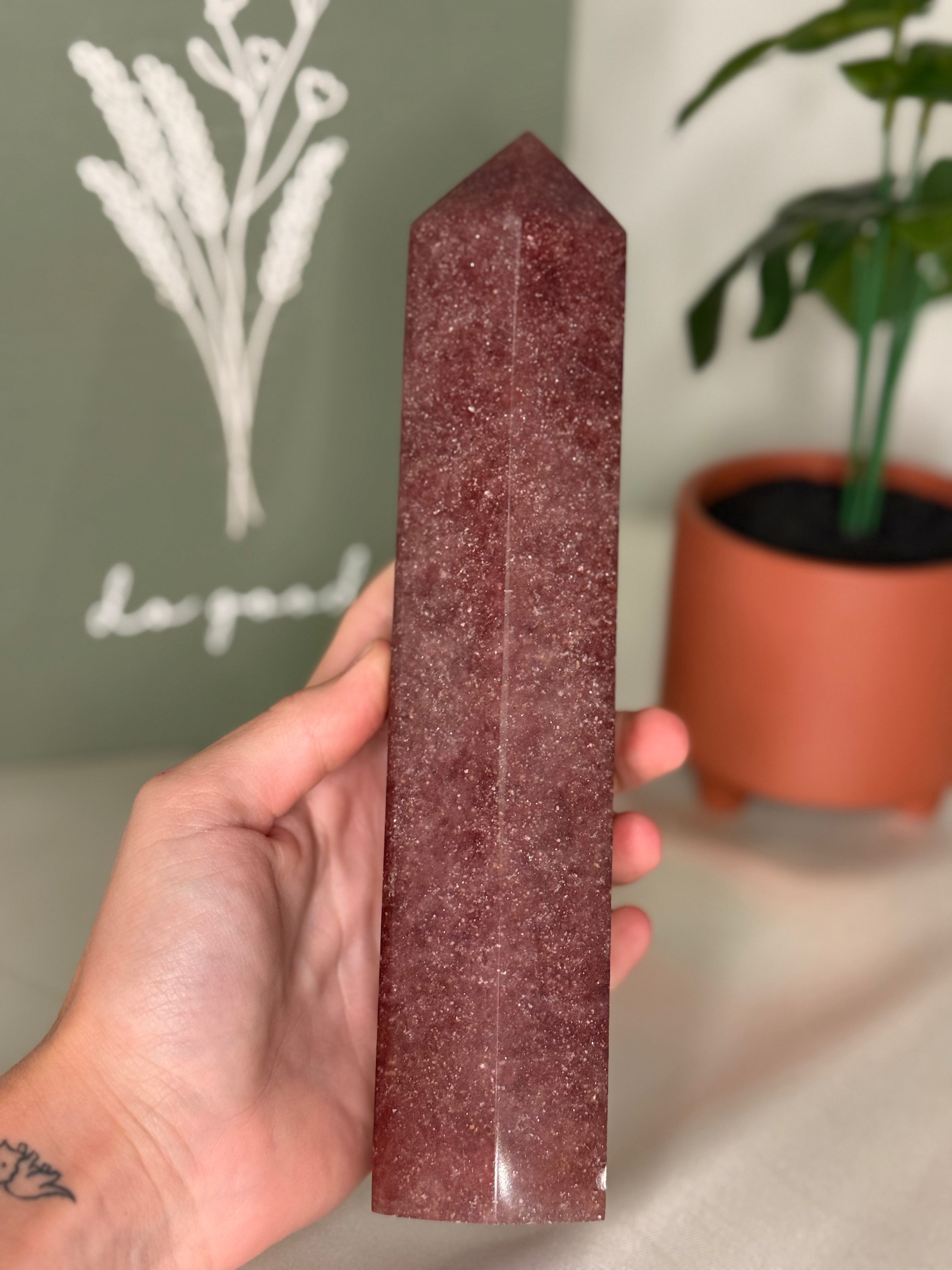 Large strawberry quartz tower