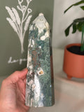 Large moss agate tower