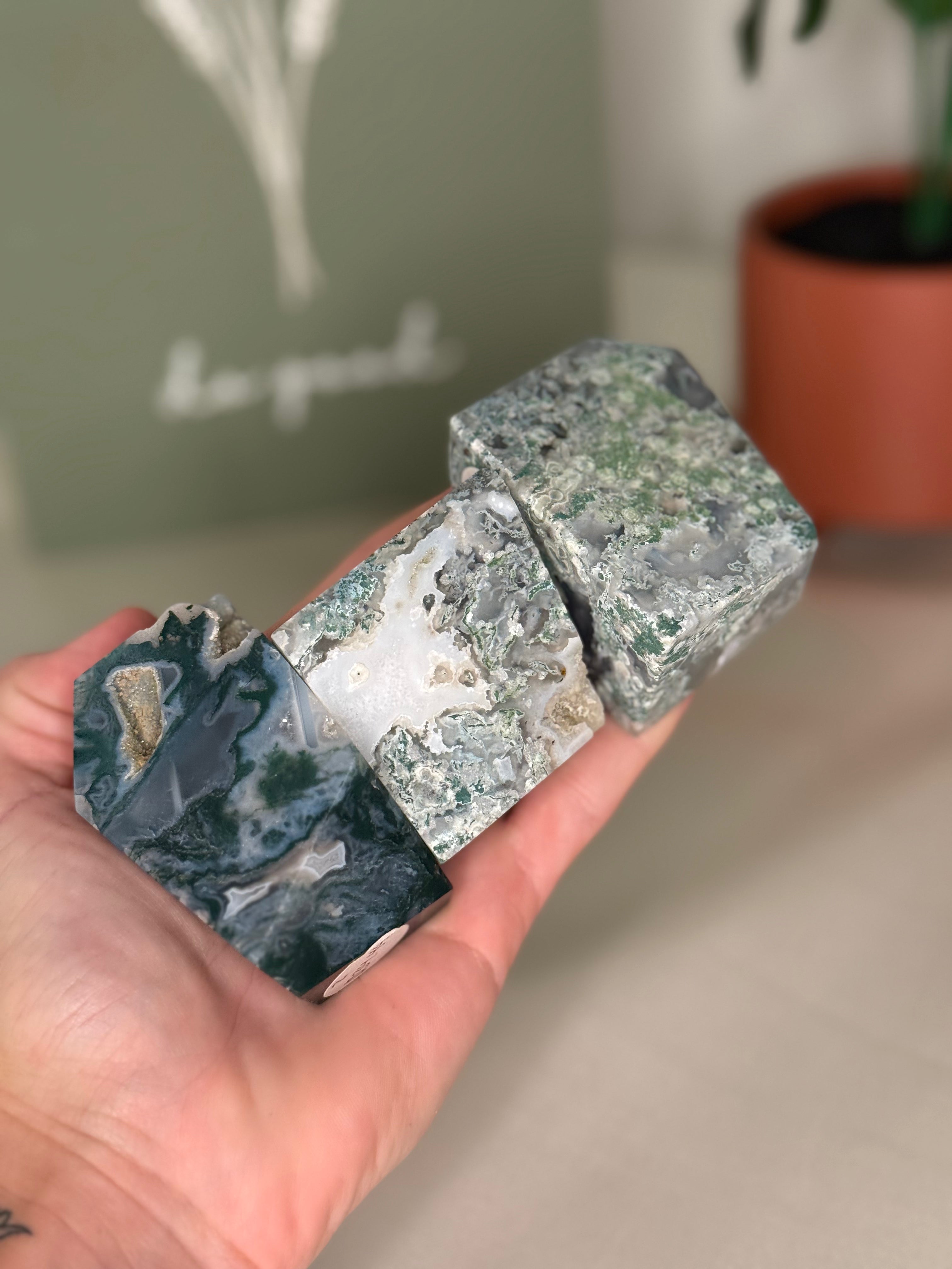 Moss agate freeforms