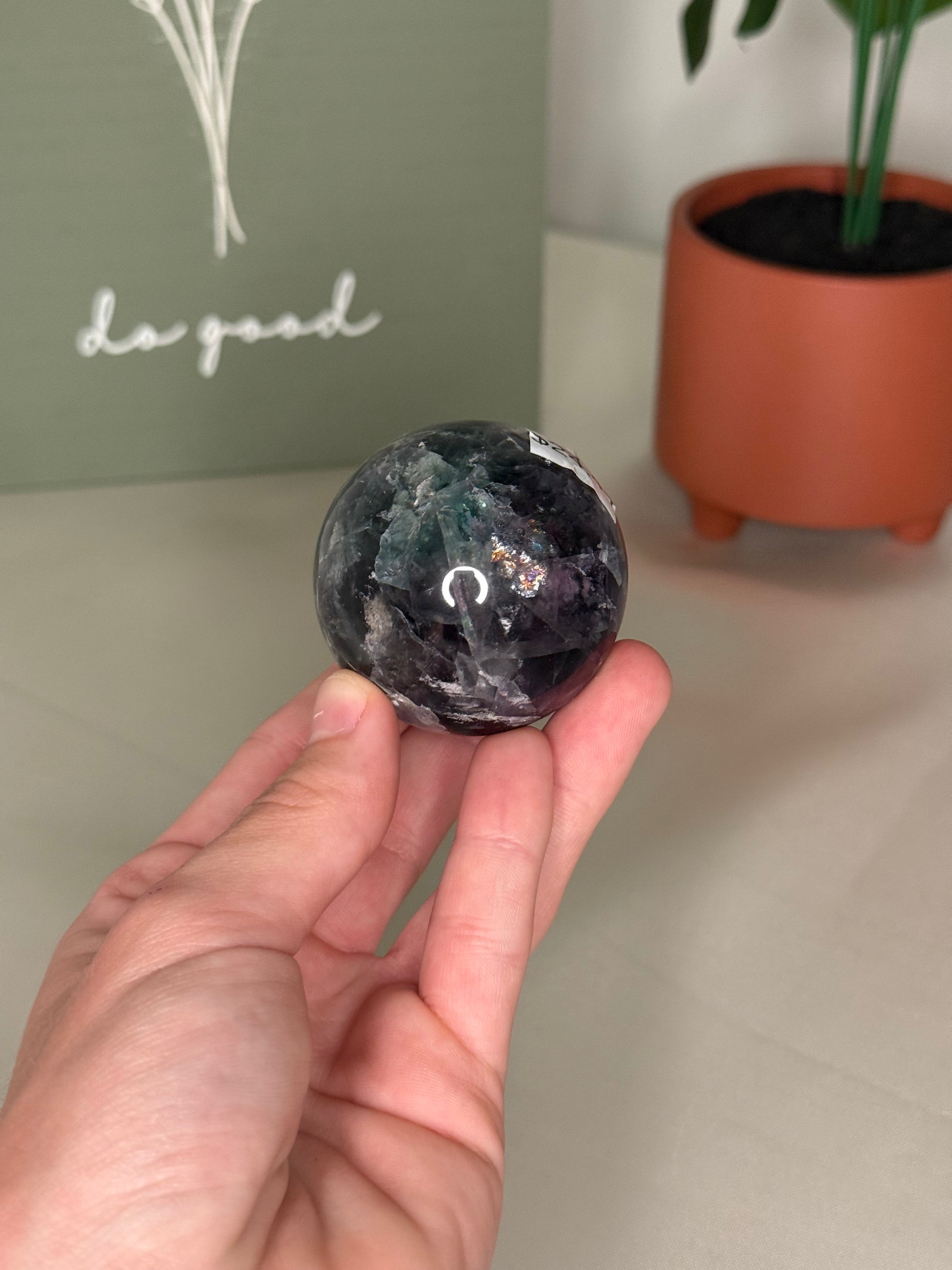 Rainbow fluorite sphere