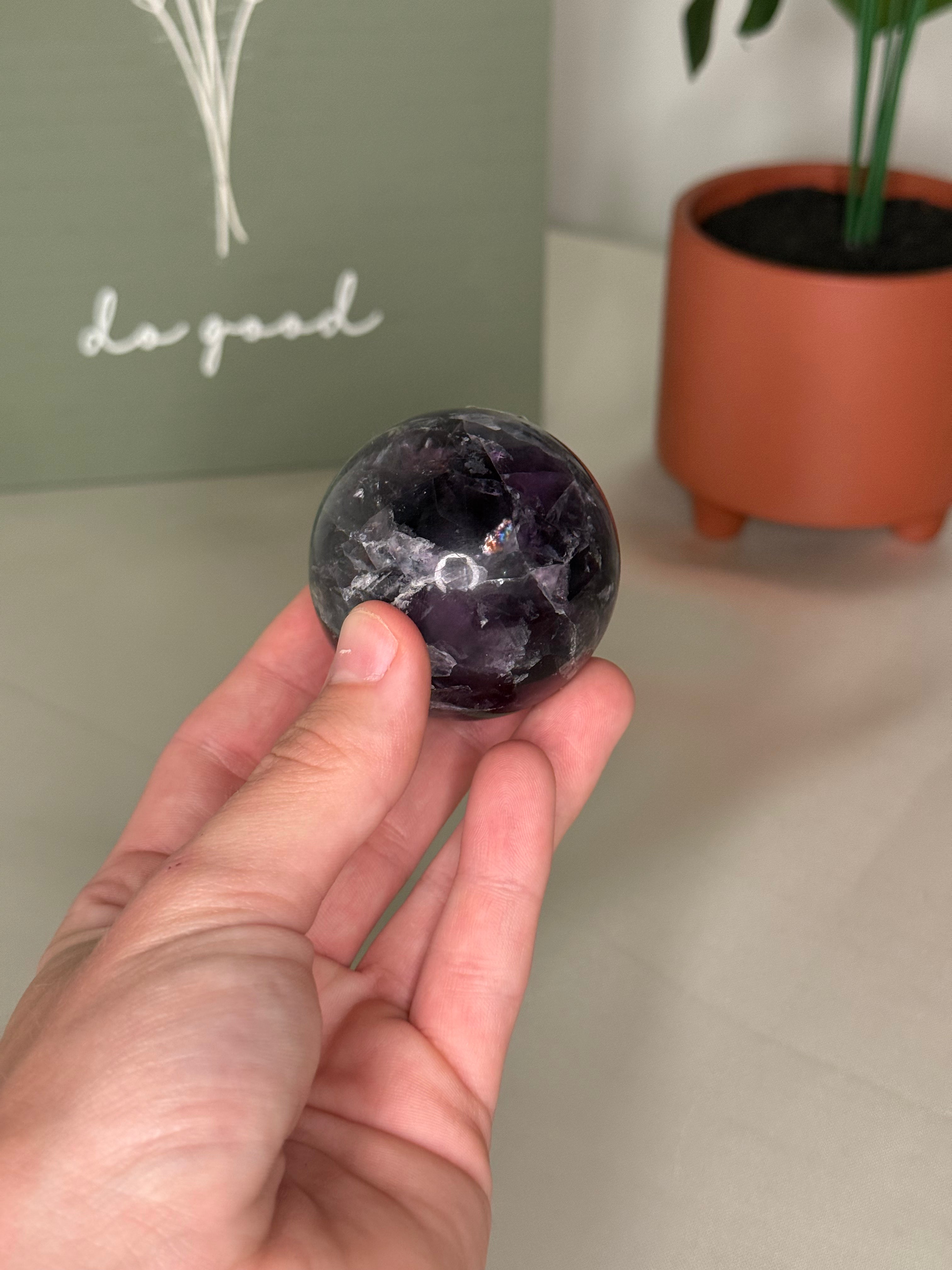 Rainbow fluorite sphere