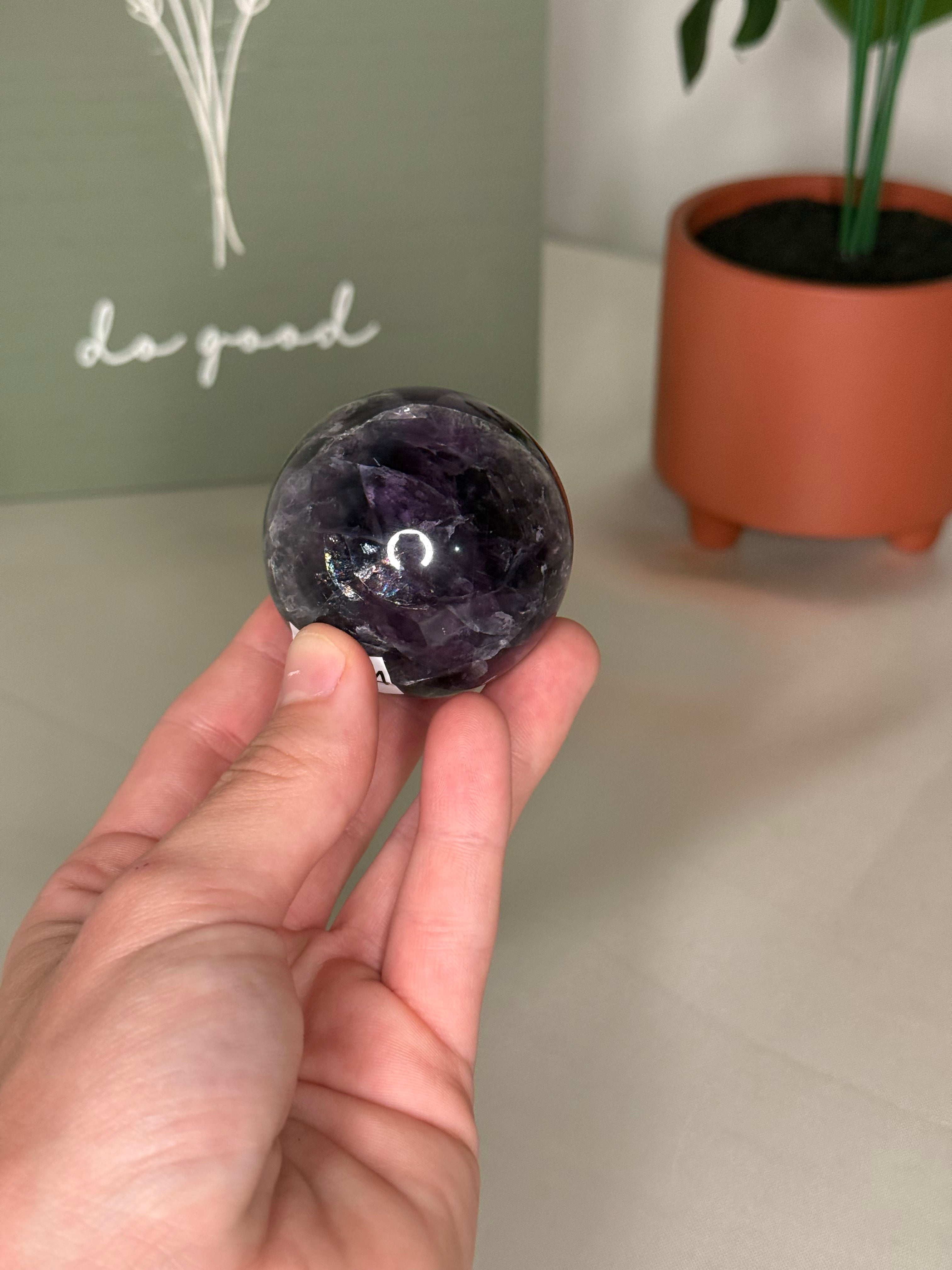 Rainbow fluorite sphere