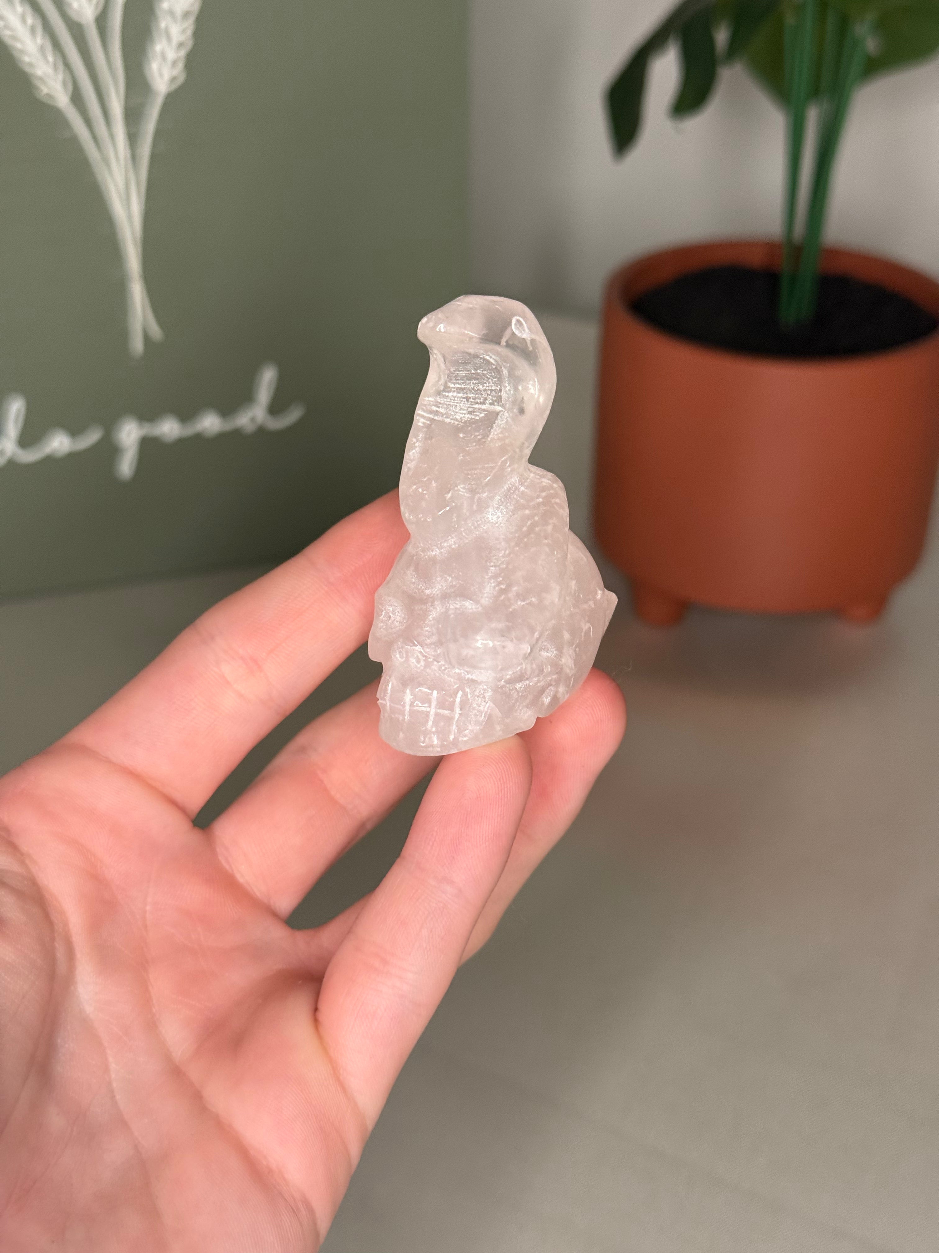 Clear quartz snake skull