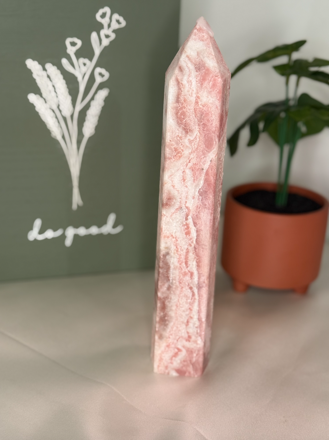 Large pink opal tower