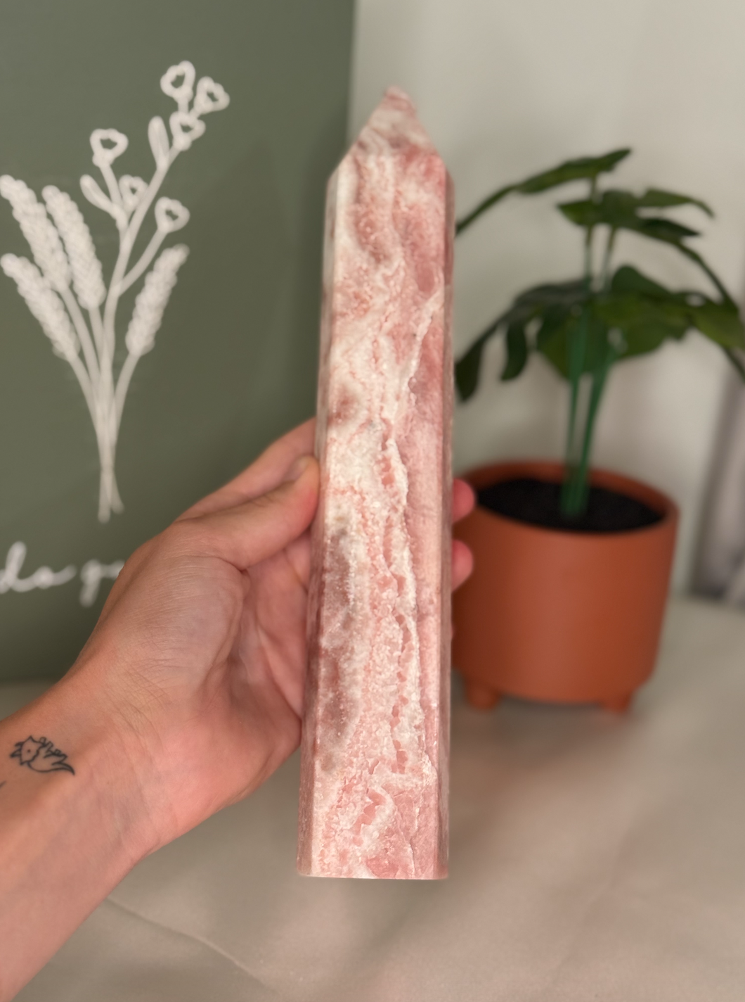Large pink opal tower