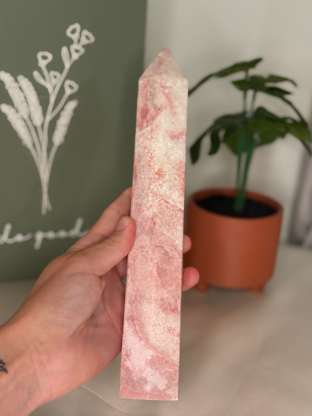 Large pink opal tower