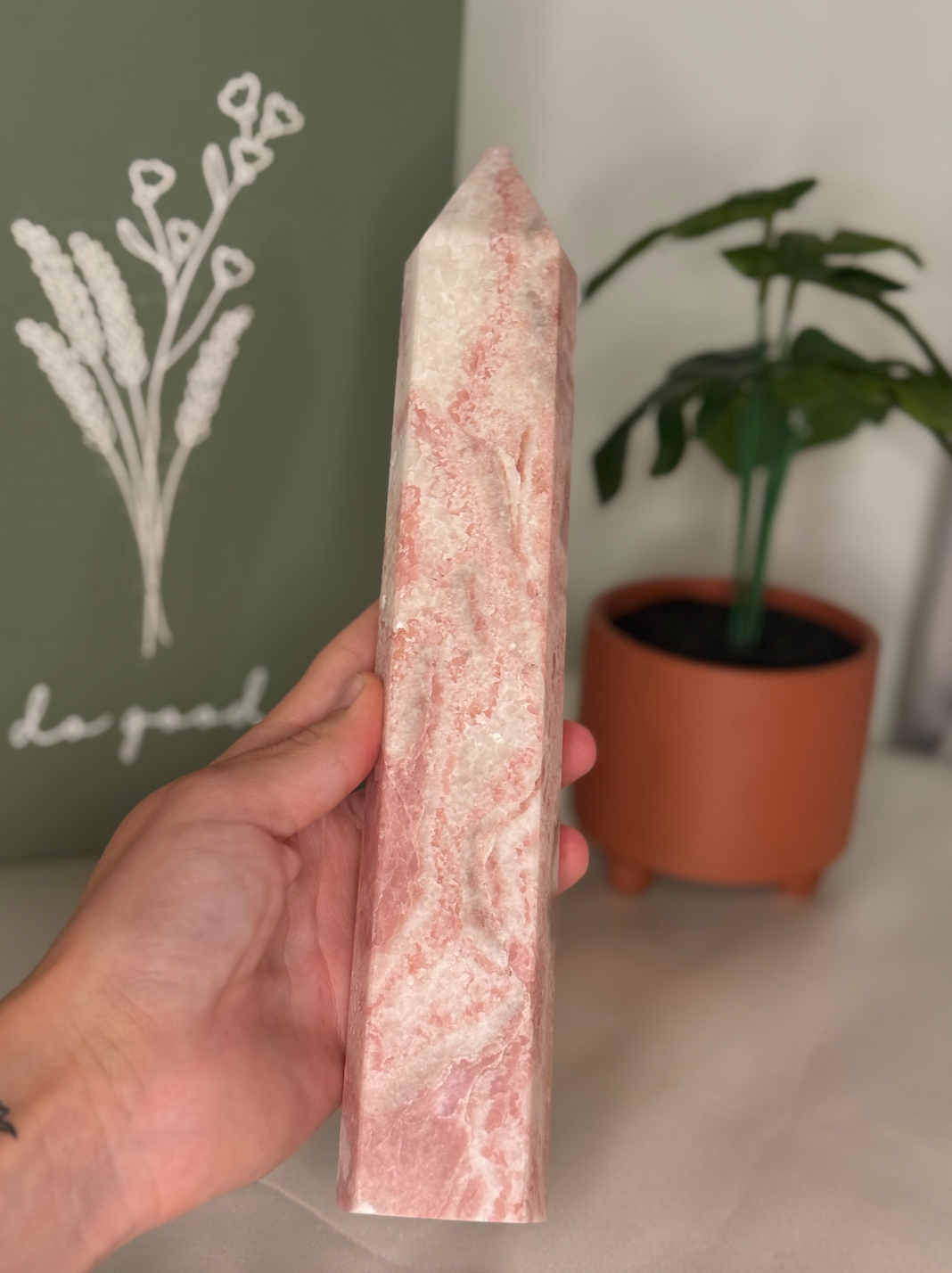 Large pink opal tower