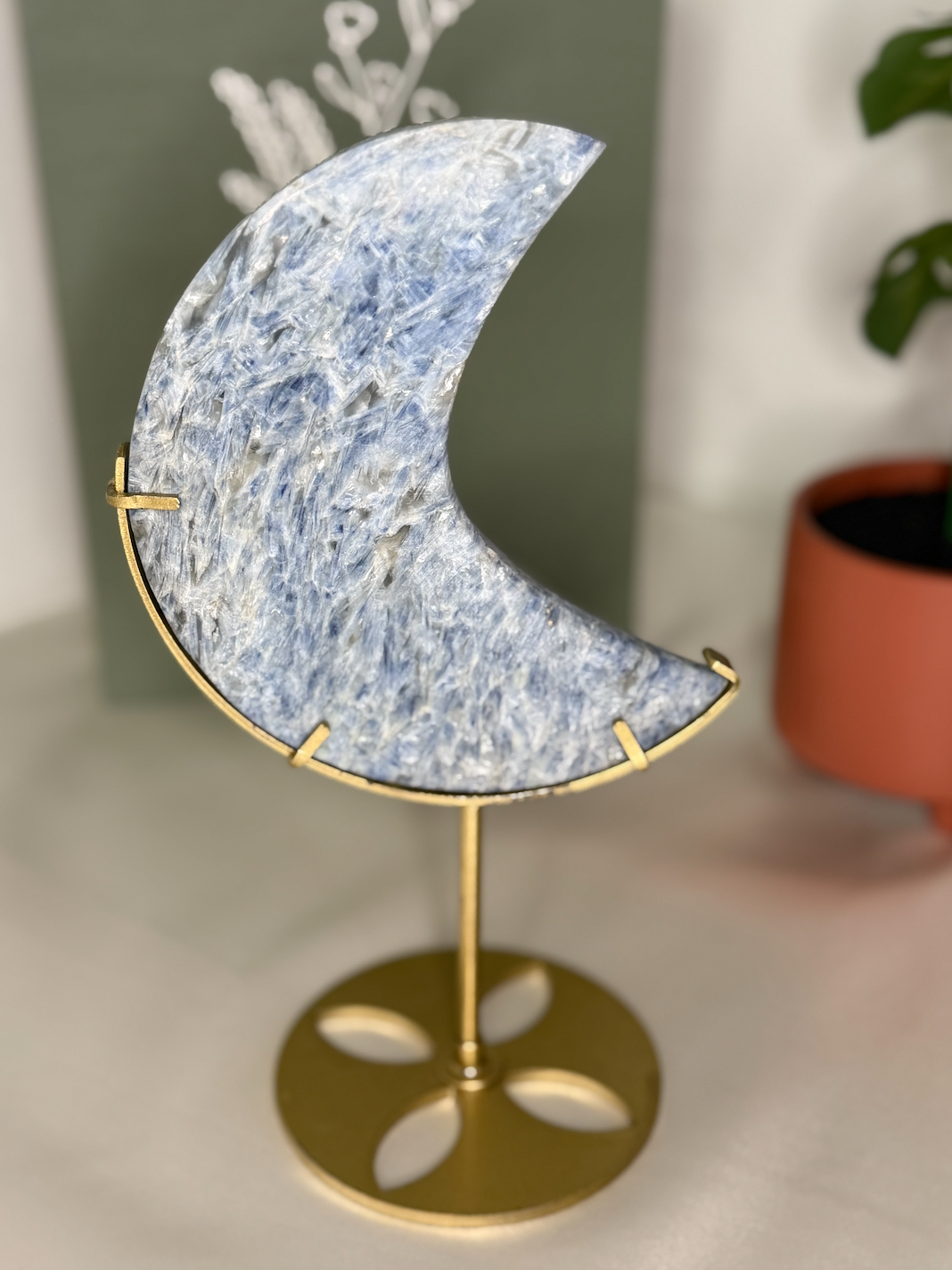 Kyanite moon on a stand
