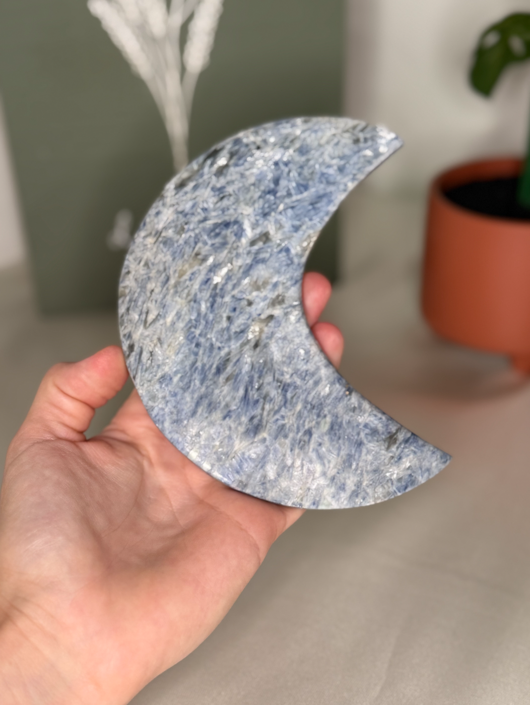 Kyanite moon on a stand