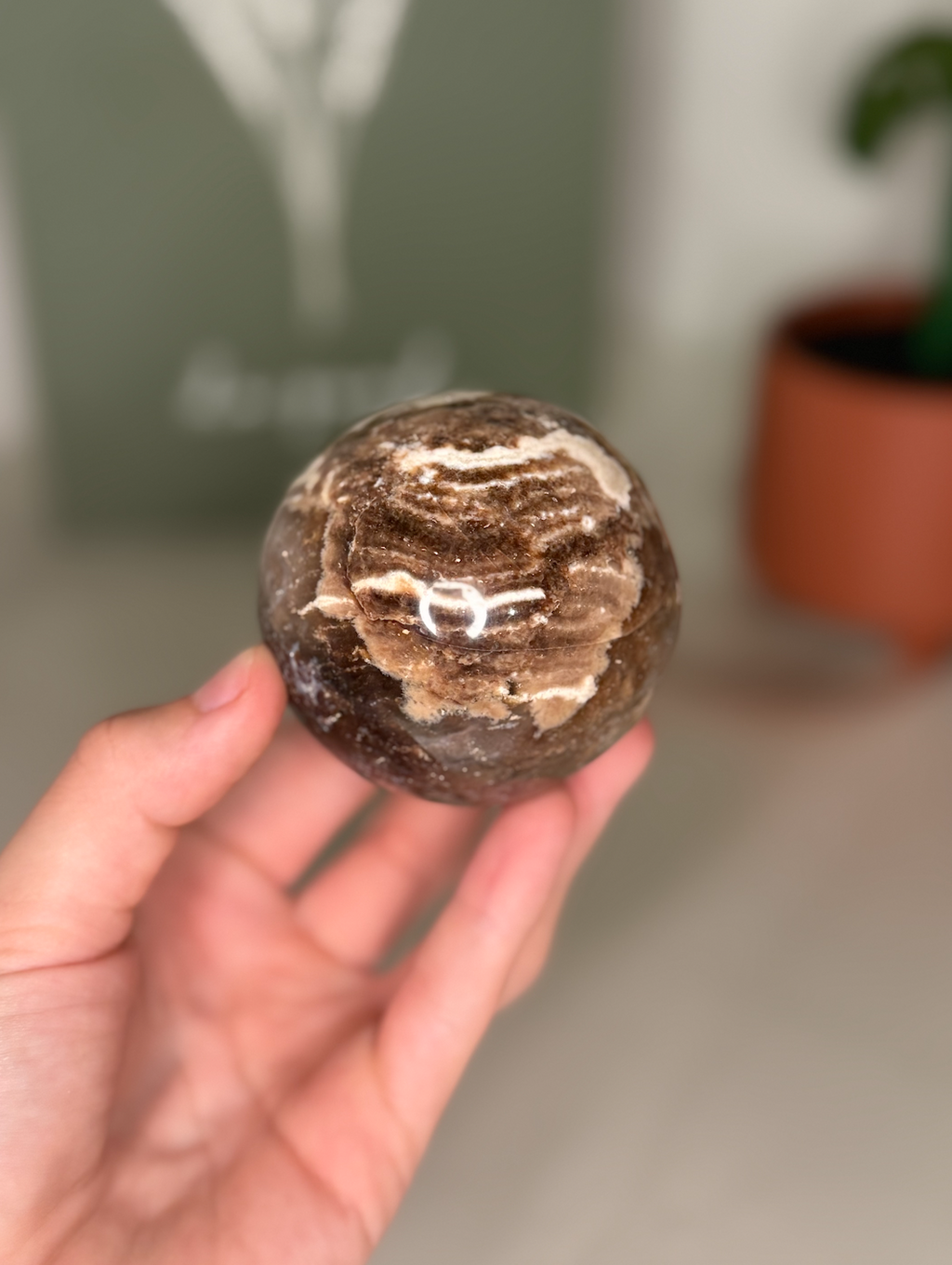 Chocolate calcite sphere